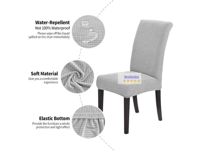 NeoGenius Premium Elegant Dining Room Chair Covers, Slipcovers Set of 4, Spandex Super Fit Stretch Removable Washable Chair Covers, Protector -for Dining Room (Dining Room Chair Covers_Silver Grey) - Image 2