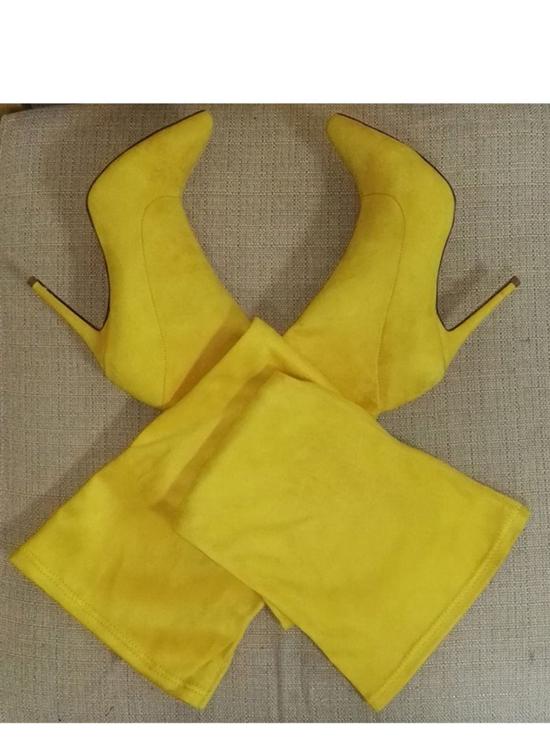 Loquat Pointed Knee High Boots For Women Yellow 
