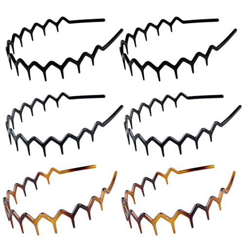YONOY 6Pcs Zig Zag Shark Tooth Headbands Comb Zigzag Plastic Hoop U Shaped Shark Tooth Hair Bands Wavy teeth Hair Hoop Accessory for Women Lady Girl - Image 1