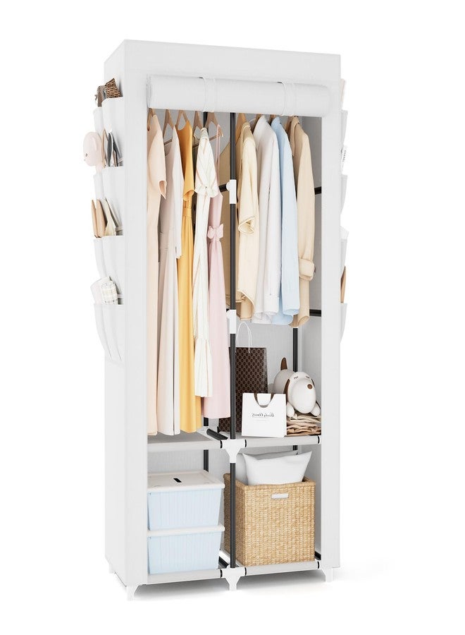 BrFoYu Portable Closet for Hanging Clothes, Portable Wardrobe Closet with Cover, 4 Storage Shelves, 2 Hanging Rods and 8 Side Pockets, Easy Assembly and Sturdy Free Standing Closet for Bedroom, White - Image 1