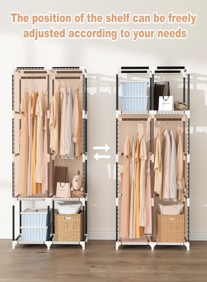 BrFoYu Portable Closet for Hanging Clothes, Portable Wardrobe Closet with Cover, 4 Storage Shelves, 2 Hanging Rods and 8 Side Pockets, Easy Assembly and Sturdy Free Standing Closet for Bedroom, White - Image 5