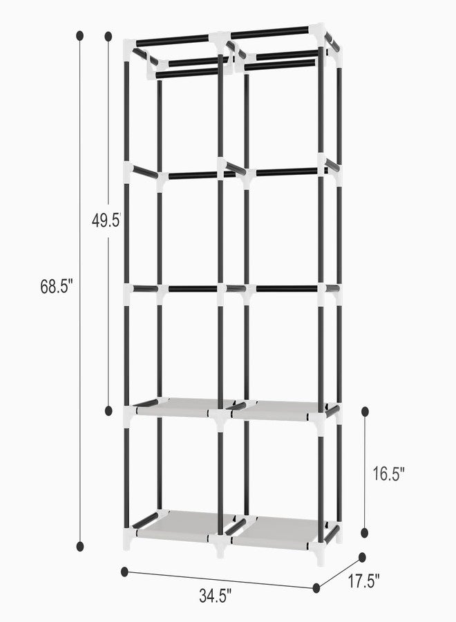 BrFoYu Portable Closet for Hanging Clothes, Portable Wardrobe Closet with Cover, 4 Storage Shelves, 2 Hanging Rods and 8 Side Pockets, Easy Assembly and Sturdy Free Standing Closet for Bedroom, White - Image 3