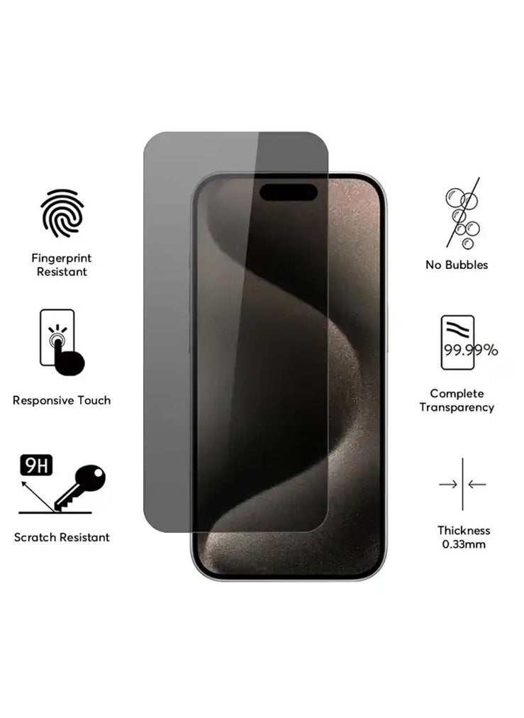 MOCOM Apple iPhone 15 Pro Anti-Spy Privacy Glass Screen Protector 5D+ 9H Tempered Glass for 15pro Black  - Image 1