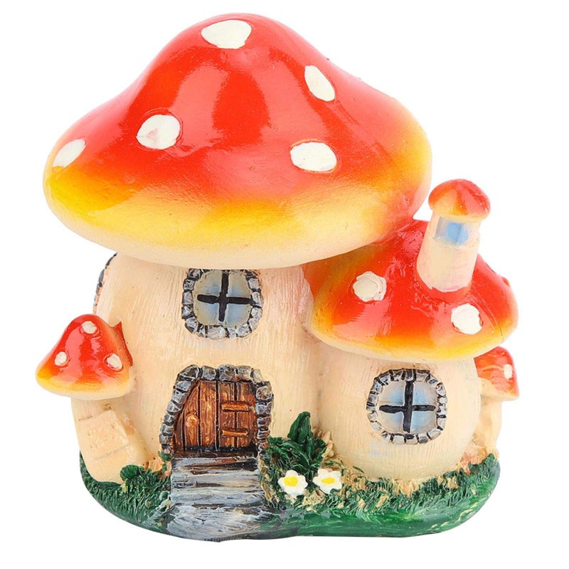 Fdit Flocked Big and Mini Mushroom Fairy Garden House Statue Outdoor Fairy House with Solar Powered Garden Cottage Figurines for Outdoor Home Yard Decor