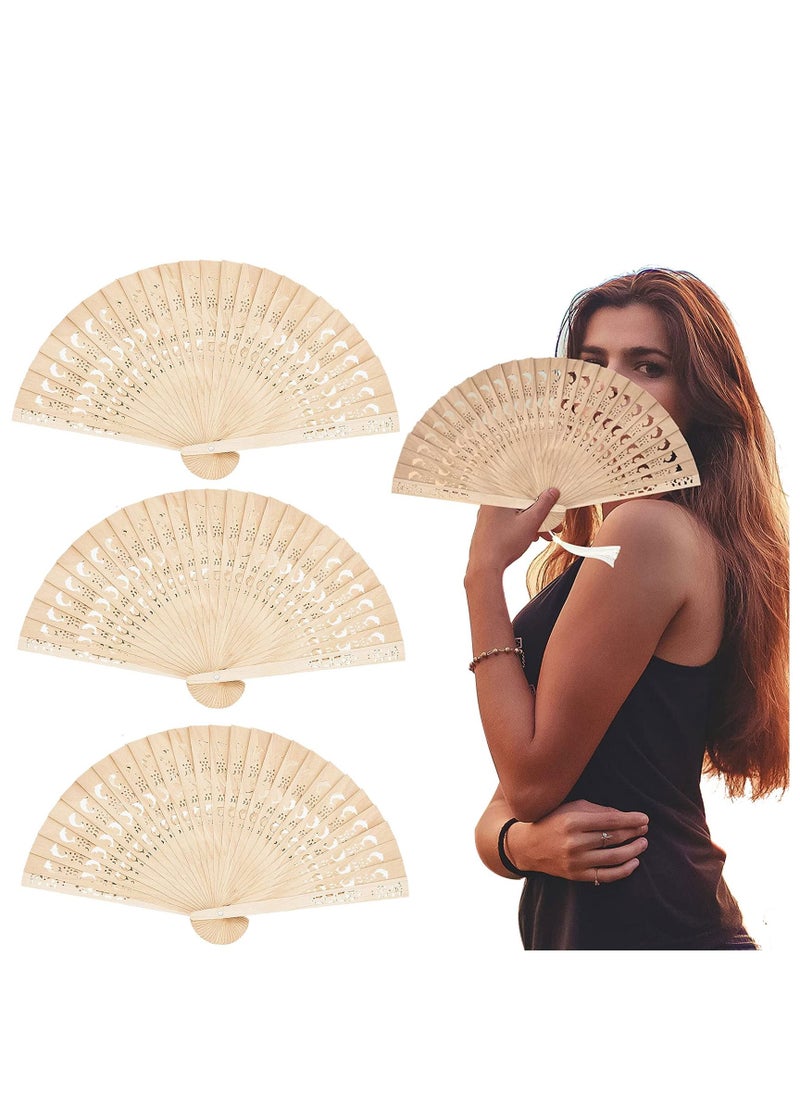 Excefore Wooden Folding Fan 3 Pack Dolphin Pattern Foldable Handheld Fans Sandalwood Hand Chinese with Tassel for Women Wedding Souvenir Favors Baby Shower  - Image 1