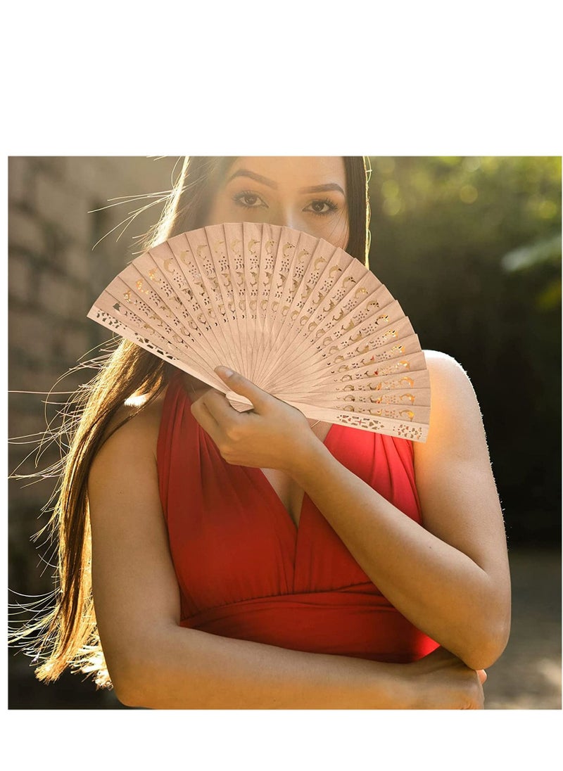 Excefore Wooden Folding Fan 3 Pack Dolphin Pattern Foldable Handheld Fans Sandalwood Hand Chinese with Tassel for Women Wedding Souvenir Favors Baby Shower  - Image 3