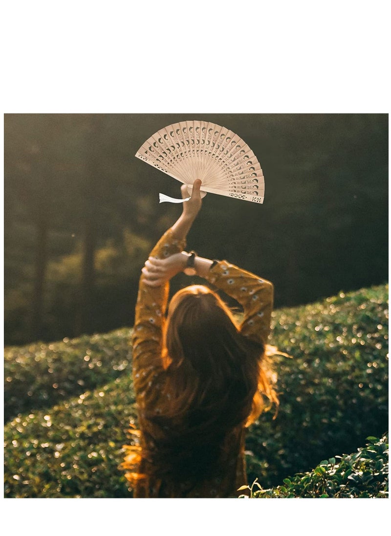 Excefore Wooden Folding Fan 3 Pack Dolphin Pattern Foldable Handheld Fans Sandalwood Hand Chinese with Tassel for Women Wedding Souvenir Favors Baby Shower  - Image 4