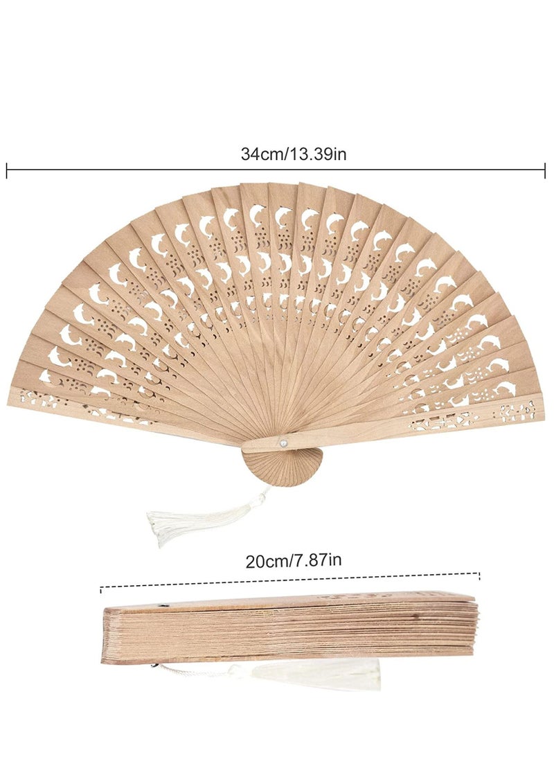 Excefore Wooden Folding Fan 3 Pack Dolphin Pattern Foldable Handheld Fans Sandalwood Hand Chinese with Tassel for Women Wedding Souvenir Favors Baby Shower  - Image 5