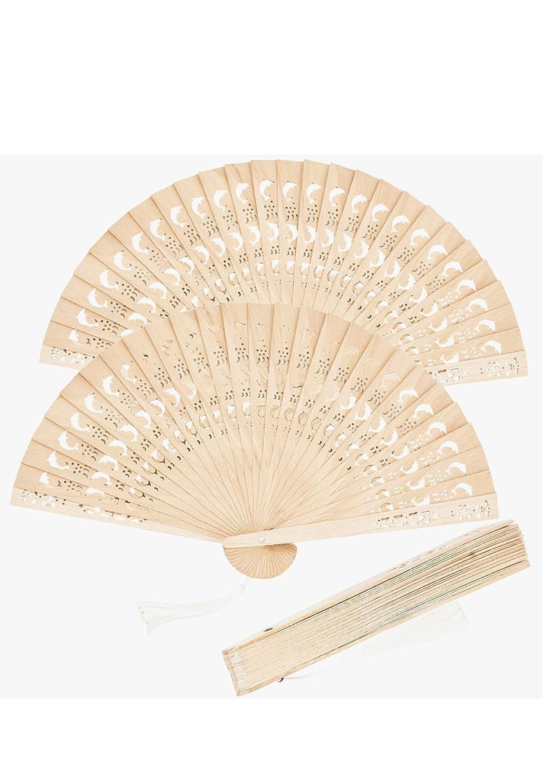 Excefore Wooden Folding Fan 3 Pack Dolphin Pattern Foldable Handheld Fans Sandalwood Hand Chinese with Tassel for Women Wedding Souvenir Favors Baby Shower  - Image 2