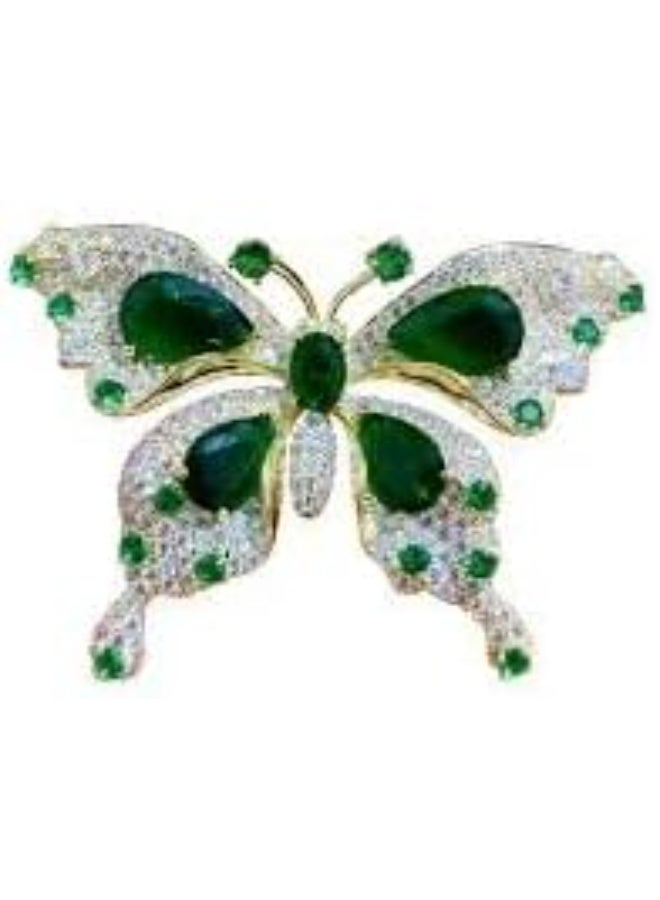 MySouq Store: Luxury Butterfly Brooch Pin with Sparkling Green Emerald-Look Crystal, Gold-Plated Women's Decorative Accessory for Clothes, Hijabs, and Dresses - Image 2