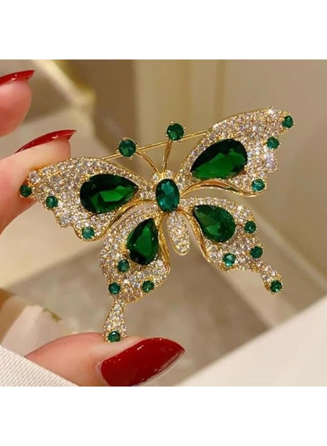 MySouq Store: Luxury Butterfly Brooch Pin with Sparkling Green Emerald-Look Crystal, Gold-Plated Women's Decorative Accessory for Clothes, Hijabs, and Dresses - Image 5