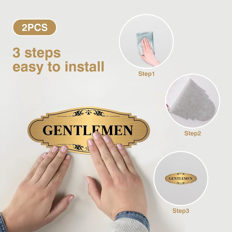 LUHIMO 2 PCS Men and Women Restroom Sign for Home and Business, Self-adhesive Waterproof Gold Ladies & Gentlemen Bathroom Door Signage Sticker Decor for House, Offices, Restaurants, Shop and Public Area - Image 3