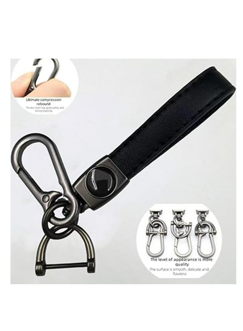 (Pack of 2)  Genuine Leather Car Keychain Universal Keychain Ring Accessory Home Gift for Men and Women Black - Image 5