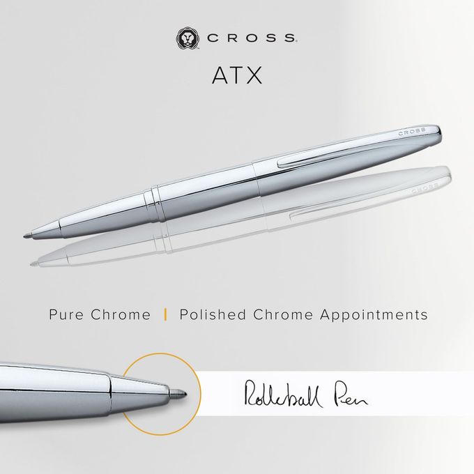 Cross Atx Refillable Gel Ink Rollerball Pen, Medium Rollerball, Includes Premium Gift Box Pure Chrome - Image 2