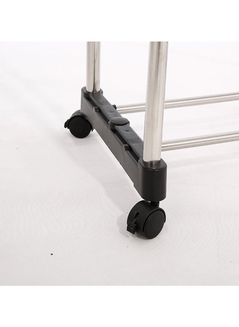 DOUBLE POLE - Adjustable Clothes Rack Single/Double Bars With Wheel Coat Shelf Hanging Drying Rack Floor Hanger Movable Clothes Storage - Image 1