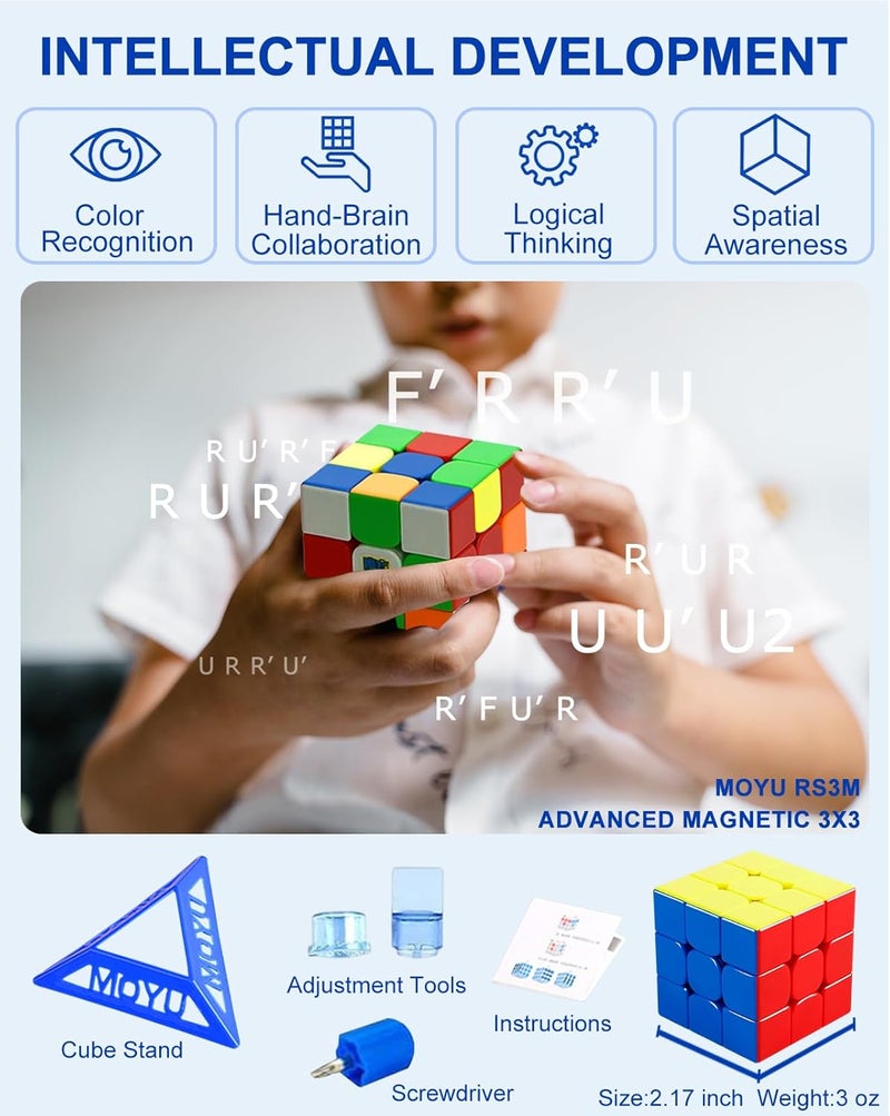 CFMOUR Magnetic Speed Cube 3x3 - Moyu RS3M Stickerless Cubes with Stand, 48 Magnets - Super Fast Problem-Solving Brain Teaser Puzzle Toy for Kids & Adults - Image 4