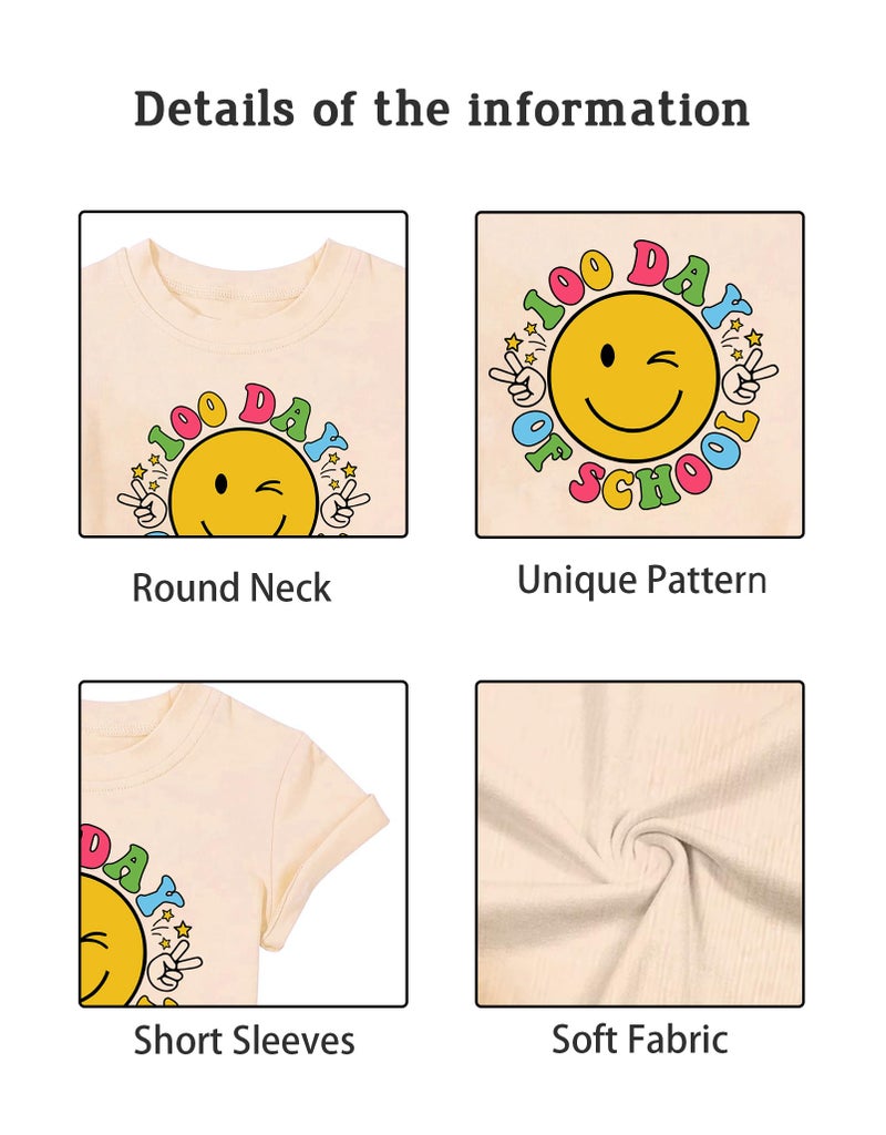 YHHR Toddler 100 Days of School Shirt Boys Girls Smile Face 100th Day of School Shirts Back to School Tee - Image 5