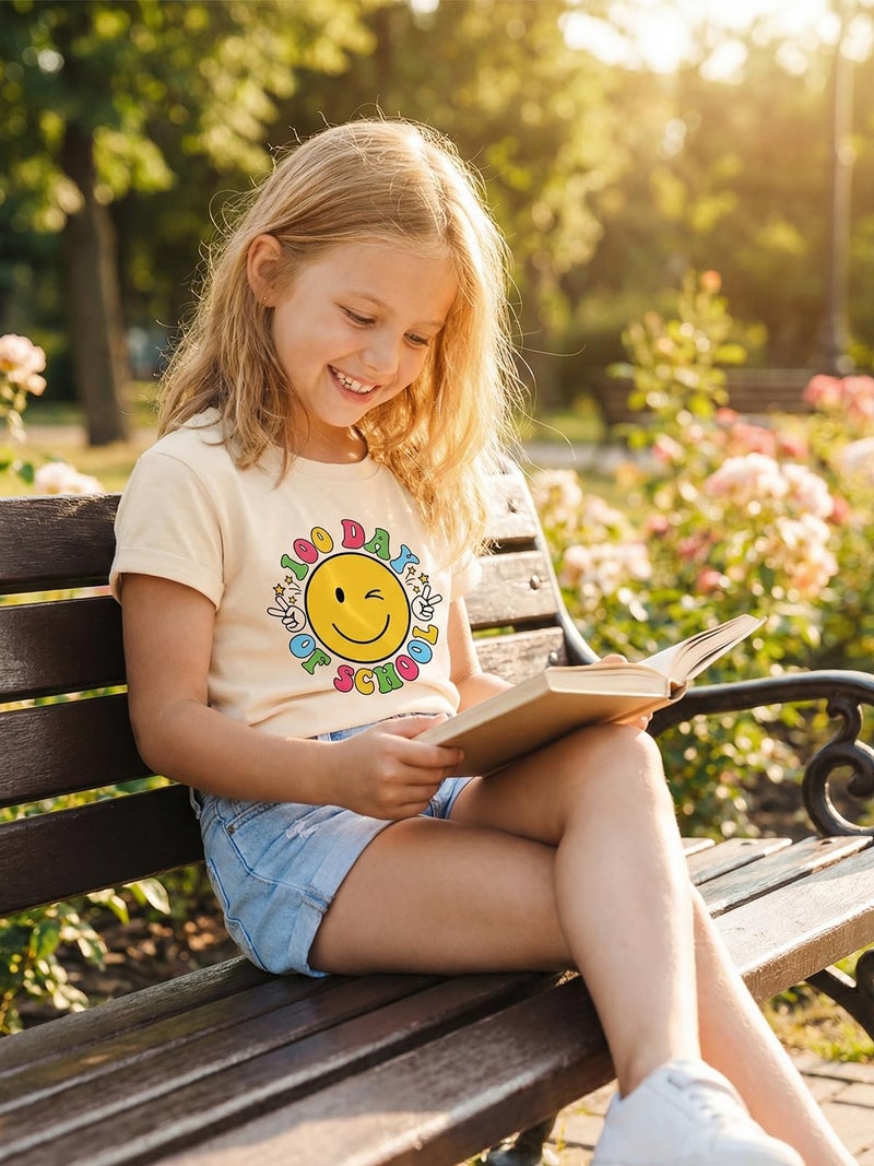 YHHR Toddler 100 Days of School Shirt Boys Girls Smile Face 100th Day of School Shirts Back to School Tee - Image 3