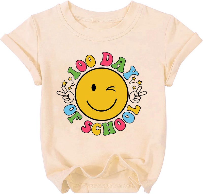 YHHR Toddler 100 Days of School Shirt Boys Girls Smile Face 100th Day of School Shirts Back to School Tee - Image 1