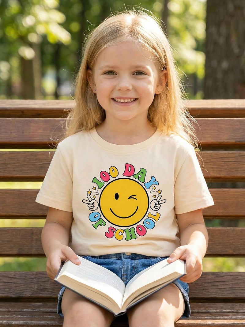 YHHR Toddler 100 Days of School Shirt Boys Girls Smile Face 100th Day of School Shirts Back to School Tee - Image 4