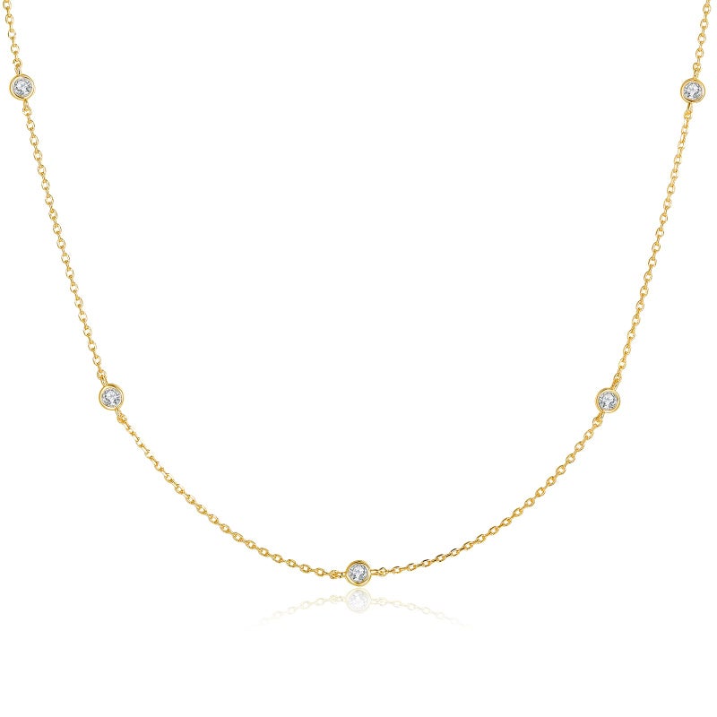 MINDDHA Station Necklace | Cubic Zirconia CZ Dainty Jewelry | Minimalist Necklace for Women | Gold Color | Size 18" - Image 1