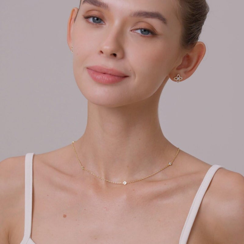 MINDDHA Station Necklace | Cubic Zirconia CZ Dainty Jewelry | Minimalist Necklace for Women | Gold Color | Size 18" - Image 2