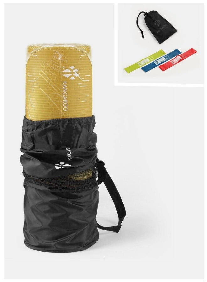 KANGAROO Set of Exercise Mats – 15 mm Thick, Yellow, with Triple Resistance Band, Ideal for Home Workouts, Yoga, Pilates & Full Body Training