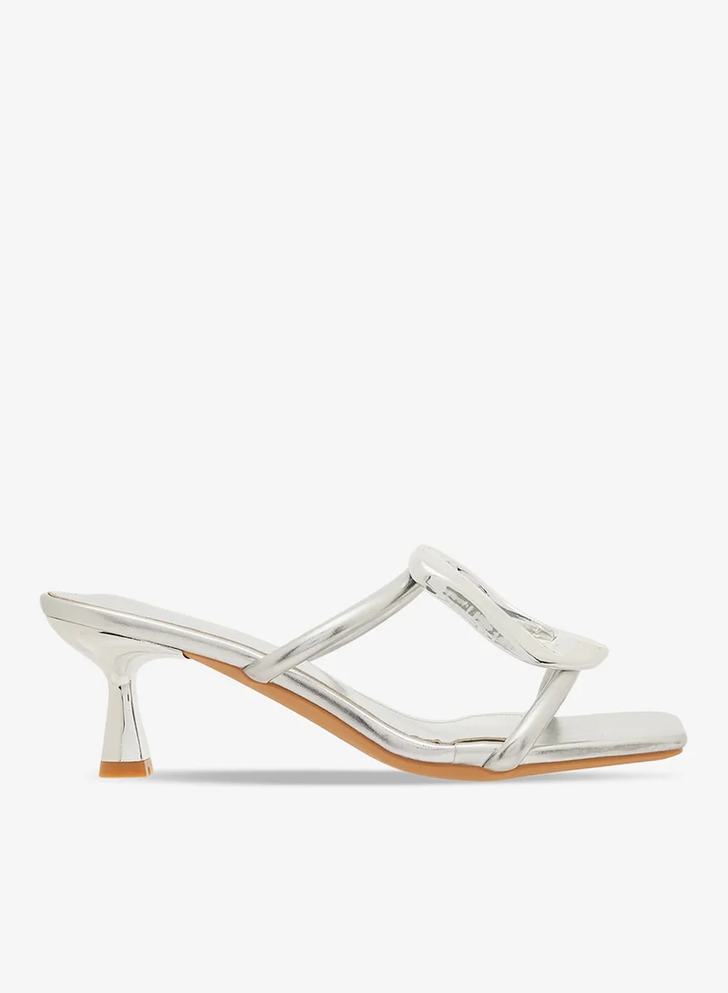Silver Buckle Detail Metallic Mid Heel