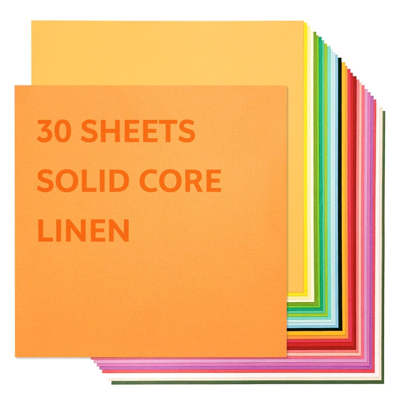 gocreate 12x12 Inch Textured Solid Color Cardstock Bulk 220gsm Linen Card Stock Thick Construction Paper 30 Colors for Scrapbook Art and Crafts - Image 1