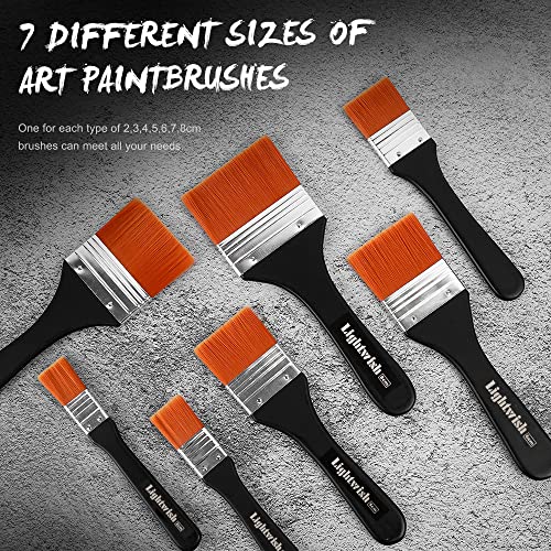 LIGHTWISH Set of 7 Flat Paint Brushes for Applying Gesso, Acrylic Paint, Oil Paint, Watercolor - Image 2