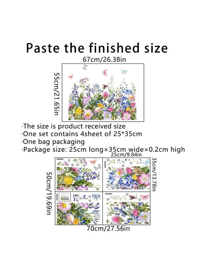 Incholl 4 Pieces Flowers Wall Decals Vinyl Flowers Wall Stickers Removable Floral Murals Peel and Stick Colorful Flower Decor for Girls Bedroom Living Room Nursery (Butterfly) - Image 2