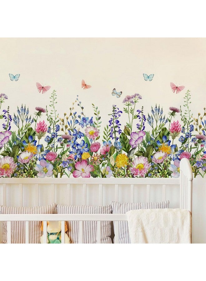 Incholl 4 Pieces Flowers Wall Decals Vinyl Flowers Wall Stickers Removable Floral Murals Peel and Stick Colorful Flower Decor for Girls Bedroom Living Room Nursery (Butterfly) - Image 1