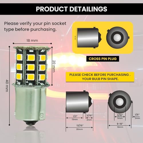 Ramanta Bike Indicator Bulb | Super Bright Universal 360° Reflecting LED Indicator Bulbs | Set Of 4 Indicator Light for Bikes | Orange LED Compatible with Motorbike, Scooter - (CROSS PIN Bulb Holder) - Image 2