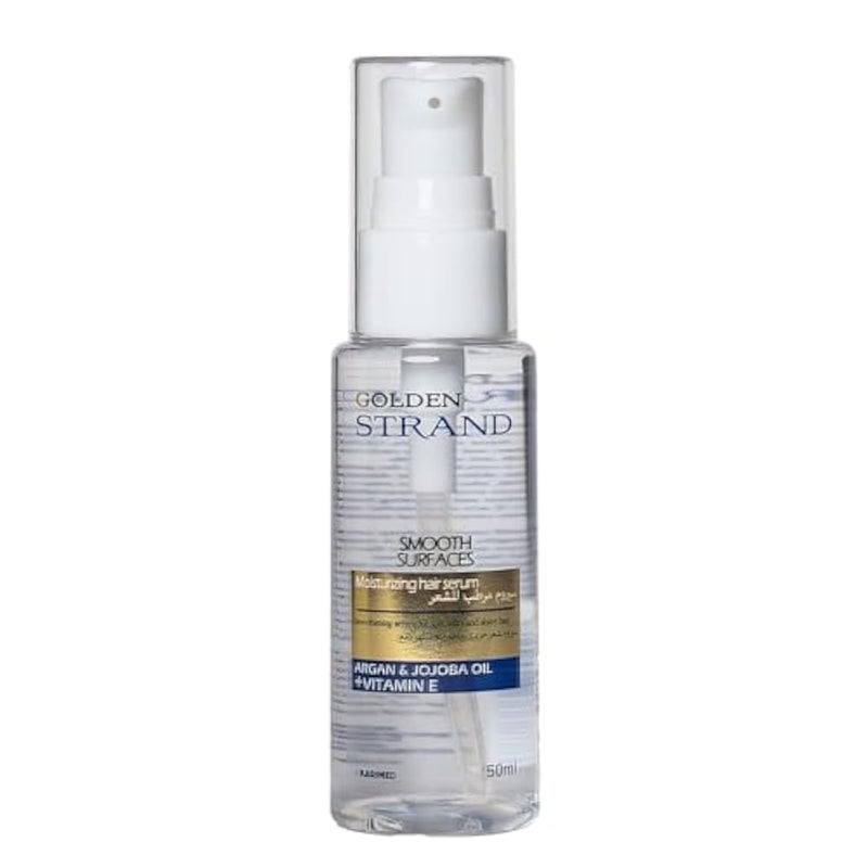 GOLDEN STRAND Moisturizing Hair Serum with Argan & Jojoba Oil + Vitamin E – 50ml – Smooths Frizz, Enhances Shine, Treatment for Straightened & Protein-Treated Hair