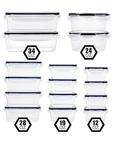 FOOYOO 32 Piece Food Storage Container with Lids (16 Containers + 16 Lids) - Plastic Food Containers with Lid, Airtight Leak Proof Snap Lock, BPA Free Storage Containers - Image 3