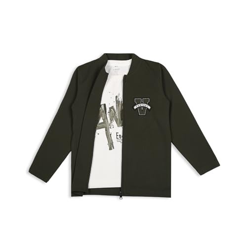 CAVIO Boys Cotton Blend Full Sleeves Zipper Jacket and T-Shirt DarkGreen - Image 2