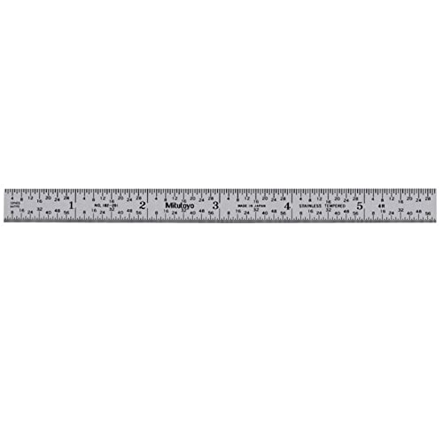 Mitutoyo 182-201, Steel Rule, 6" (4R), (1/8, 1/16, 1/32, 1/64"), 1/64" Thick X 1/2" Wide, Satin Chrome Finish Tempered Stainless Steel - Image 4