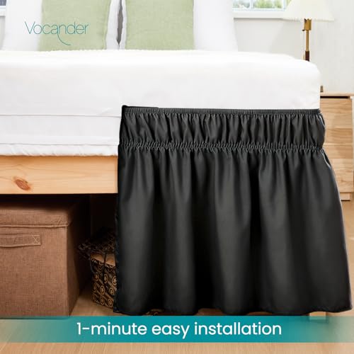 Vocander Wrap Around Black Queen Size Bed Skirt 16 Inch Drop, Elastic Dust Ruffle Easy to Put On, Solid Bedskirt Polyester Fabric Machine Washable Dryable and Ironable - Image 4