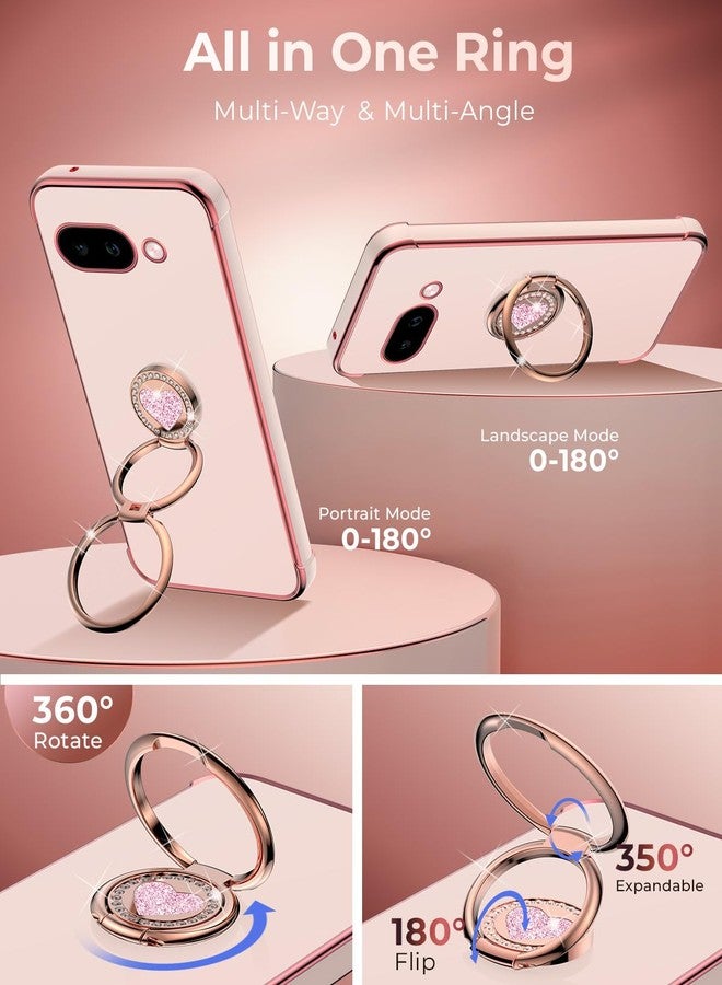 XYZ جراب XYZ لهاتف Pixel 9A مع حامل، جراب هاتف مزود بحامل مزدوج الحلقات، غطاء حماية فاخر مزين بقلب رقيق للنساء والفتيات لهاتف Google 9A، وردي - Image 3