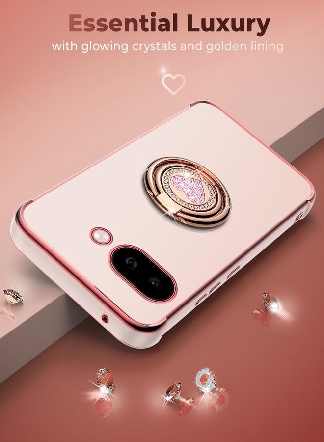 XYZ جراب XYZ لهاتف Pixel 9A مع حامل، جراب هاتف مزود بحامل مزدوج الحلقات، غطاء حماية فاخر مزين بقلب رقيق للنساء والفتيات لهاتف Google 9A، وردي - Image 5