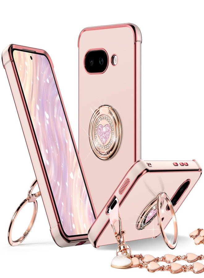 XYZ جراب XYZ لهاتف Pixel 9A مع حامل، جراب هاتف مزود بحامل مزدوج الحلقات، غطاء حماية فاخر مزين بقلب رقيق للنساء والفتيات لهاتف Google 9A، وردي - Image 1