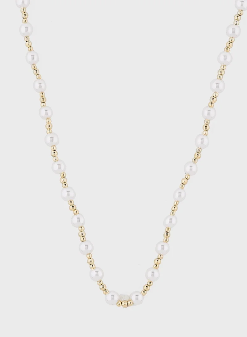 Ginger Dainty Pearl Chain Necklace