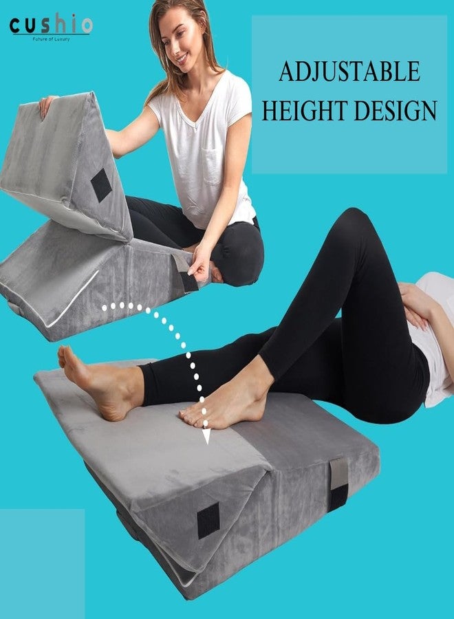 CUSHIO Adjustable Wedge Pillow Memory Foam & HR Foam | 7-in-1 Versatile Design for Neck, Back Support, Leg Elevation | Standard Size (Grey) - Image 3