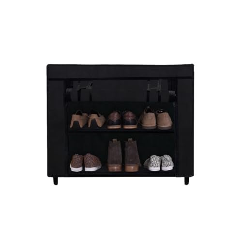 PHILOSHOP 2-Layer Shoe Rack with Fabric Shelves & Cover – Space Saving Shoe Organizer for Entryway, Closet, or Bedroom Black - Image 1