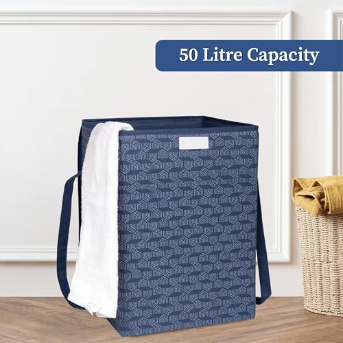 Homestrap Printed Non-Woven Laundry Basket with Lid and Handle – 50L Foldable Cloth Storage Hamper for Clothes, Towels, Toys, Shoes | Collapsible Organizer for Bedroom, Bathroom (Grey/Pack of 2) - Image 3