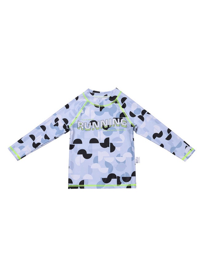 إسكدنيا بدلة سباحة مموهة للأطفال بأكمام طويلة للأولاد متوسطة وكبيرة للحماية من الشمس سريعة الجفاف للأولاد بدلة سباحة منقسمة - اللون: أبيض وأسود مموه - - Image 2