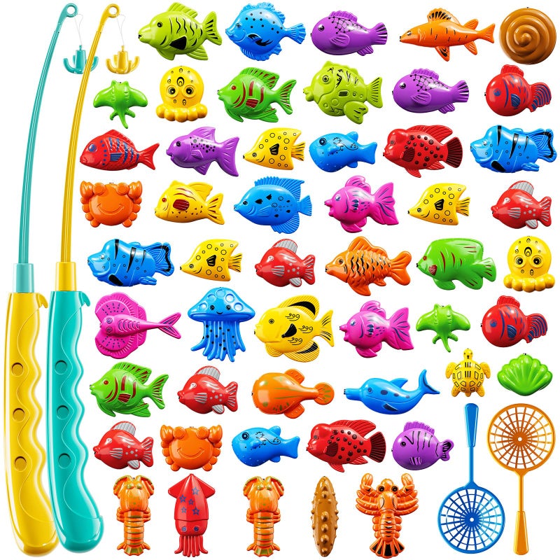 KIZONLY Magnet Fishing Game for Kids 35 48 Fish Toys for Kids 35 Bathtub Floating Toy Fishing Pole and Rod Net Bath Pool Outdoor Gifts for Toddlers Baby Age 3 4 5 6 7 8 Year Old - Image 3