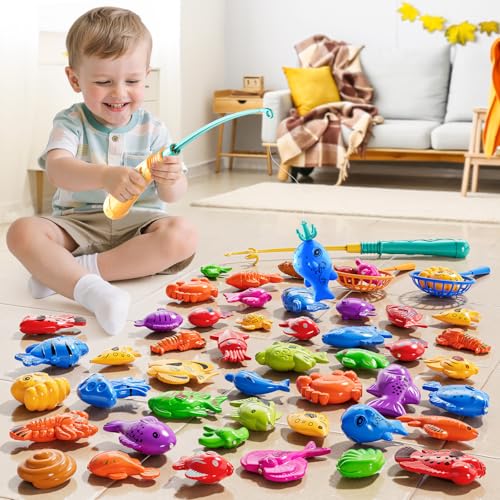 KIZONLY Magnet Fishing Game for Kids 35 48 Fish Toys for Kids 35 Bathtub Floating Toy Fishing Pole and Rod Net Bath Pool Outdoor Gifts for Toddlers Baby Age 3 4 5 6 7 8 Year Old - Image 5