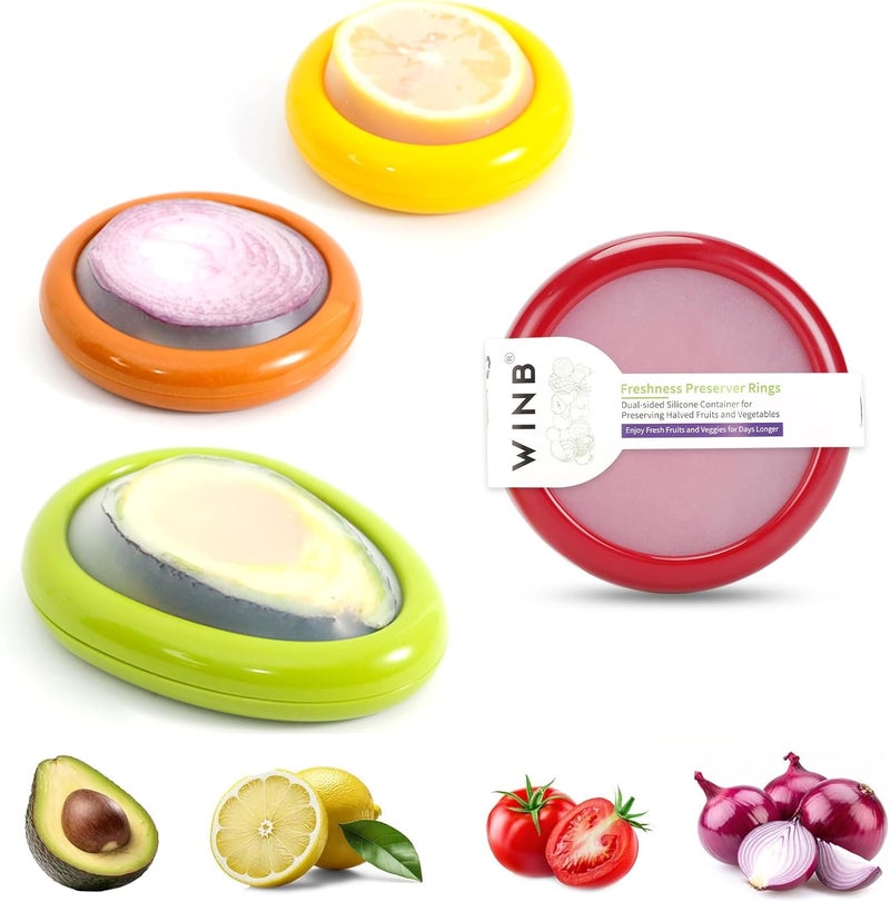 Winb Set of 4 Reusable Fruit and Veggie Savers - Ideal for Avocados, Tomatoes, Apples, Garlic, Onions, and More - Image 1