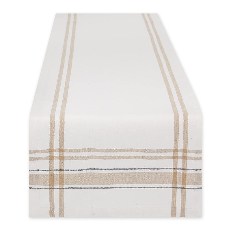 DII French Stripe Dining Table Collection Farmhouse Style Table Runner, 14x72 Inches, White Chambray - Image 1